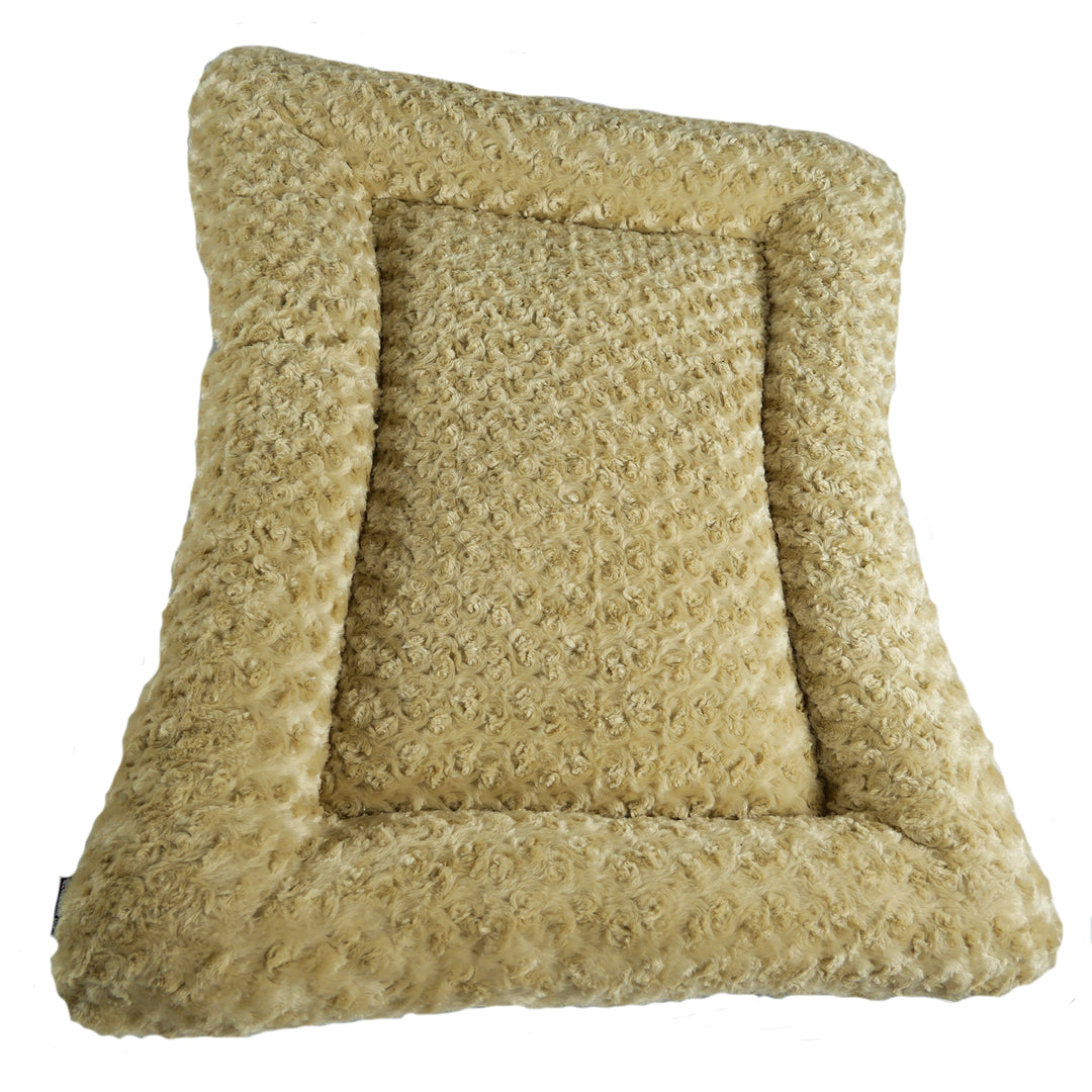  Top view of camel colored rectangled fleece dog bed