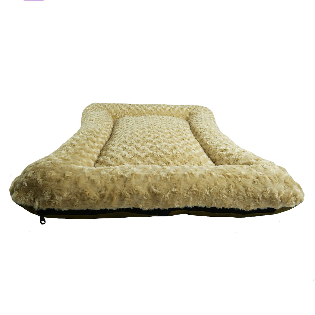 Camel colored rectangled fleece dog bed
