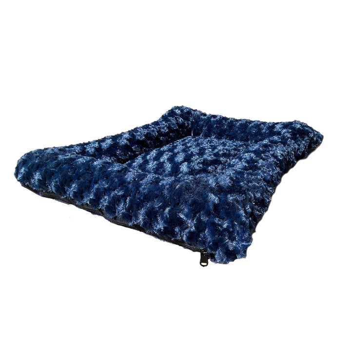 Blue fleece rectangle dog bed