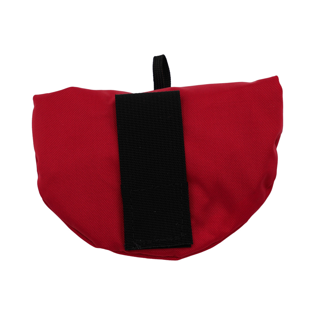 Red bowl 1 1/2" web flap with velcro to wear on a belt or backpack.