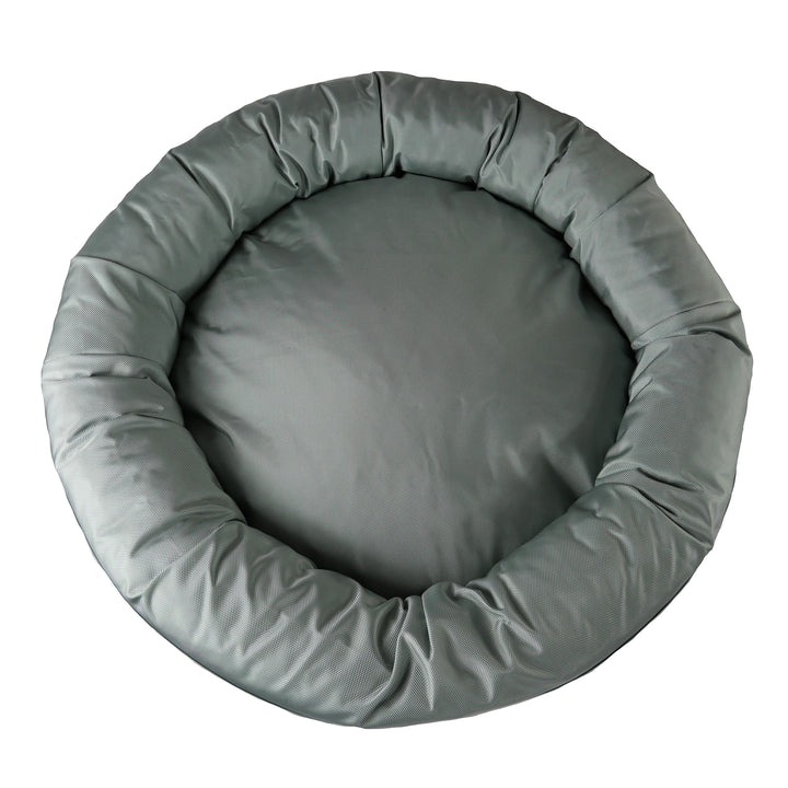 Round Silver bolster bed top view
