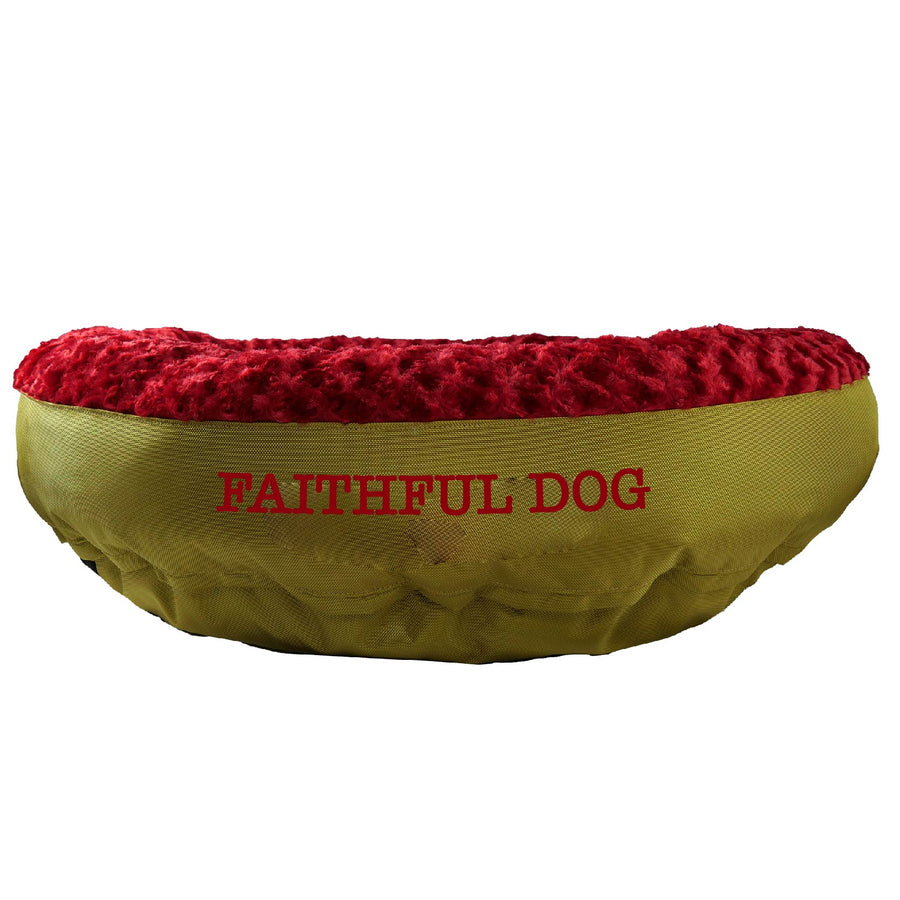 Fuzzy Red/Gold "Faithful Dog" Bolster Bed 