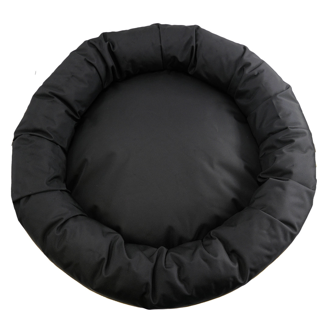 Black round dog bed top view 