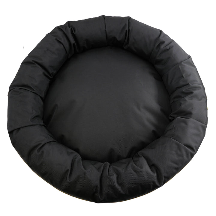 Black round dog bed top view 