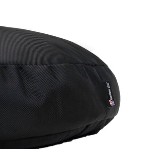 Round dog bed black close up of fabric texture
