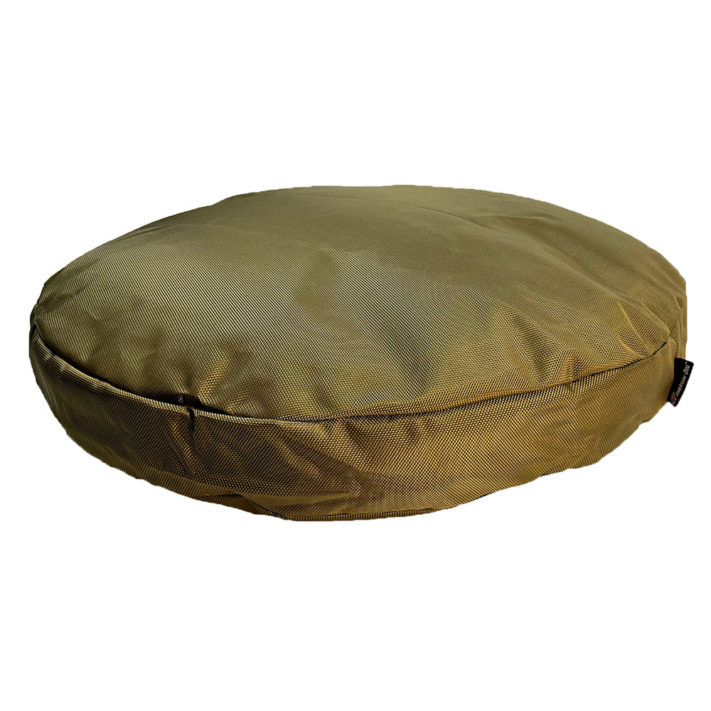 Round camel colored dog bed