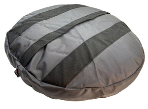 Round gray dog bed back side with grip strips