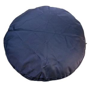 Round navy colored dog bed 