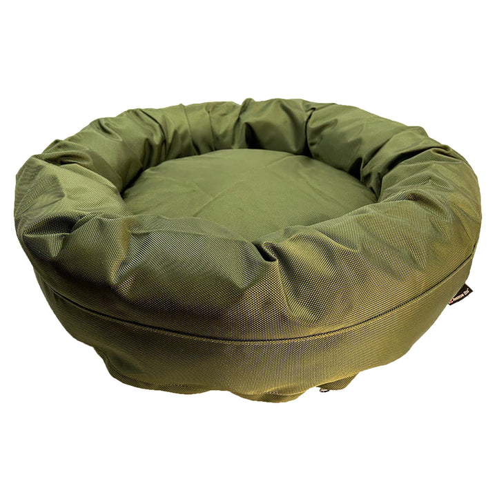 Round olive bolster bed front view