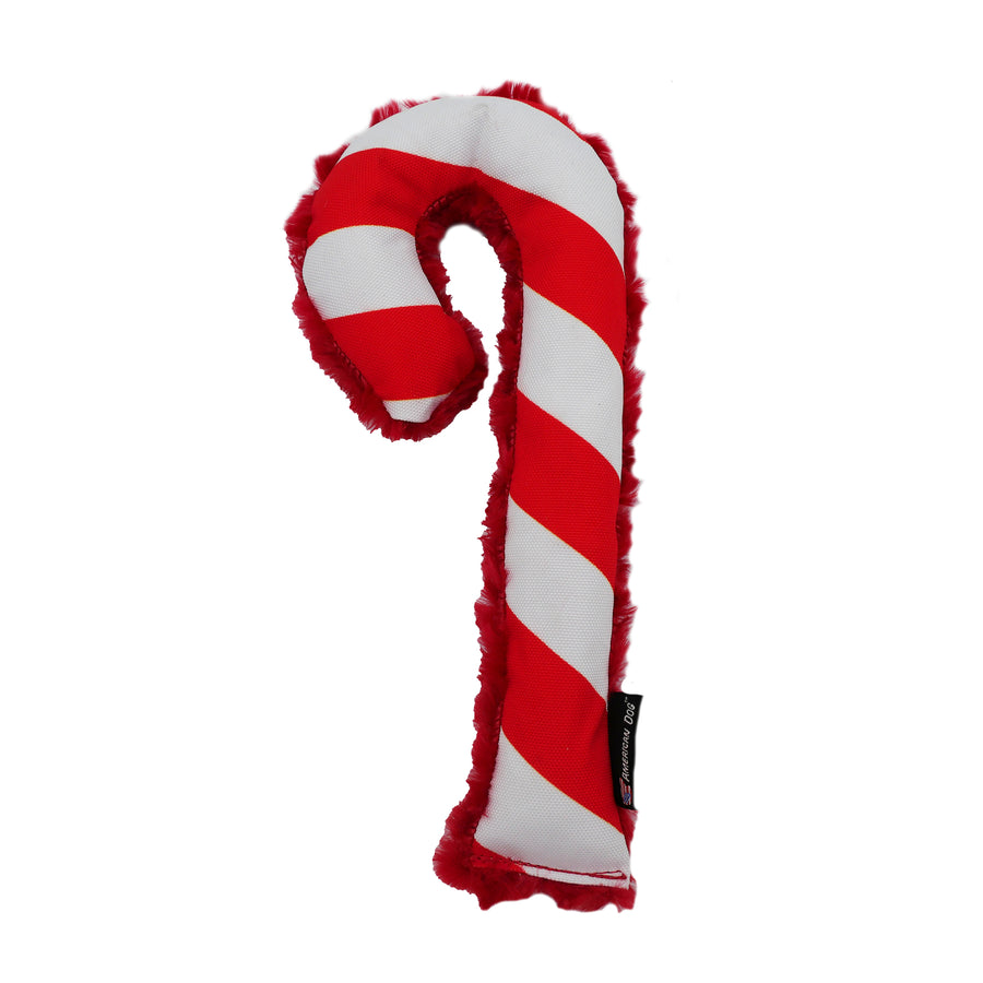 candy cane strip dog toy front side