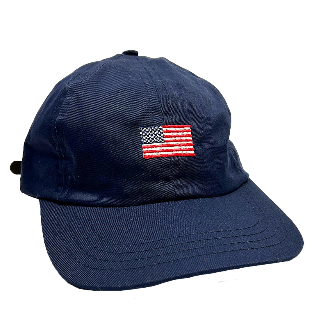 Navy hat with USA flag front view