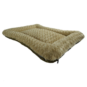 Camel colored bolstered rectangle fleece dog bed