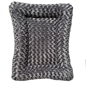 Top view of a Rectangle bolstered charcoal colored fleece dog bed 