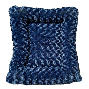 Blue fleece bolstered rectangle dog bed top view