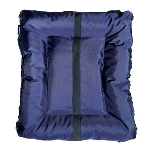 Bottom of blue fleece bolstered rectangle dog bed