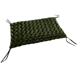 Olive Green colored fleece crate pad with corner ties