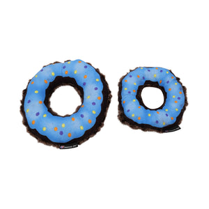 Fuzzy blue front and brown back donut toys large and medium