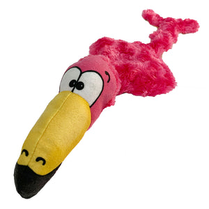 Fuzzy pink flamingo with crinkle sound and squeaker