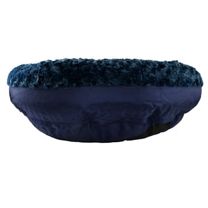  dark blue fleece bolstered dog bed side view