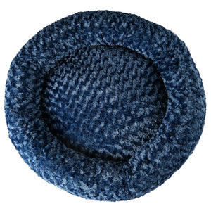 dark blue fleece bolstered dog bed top view