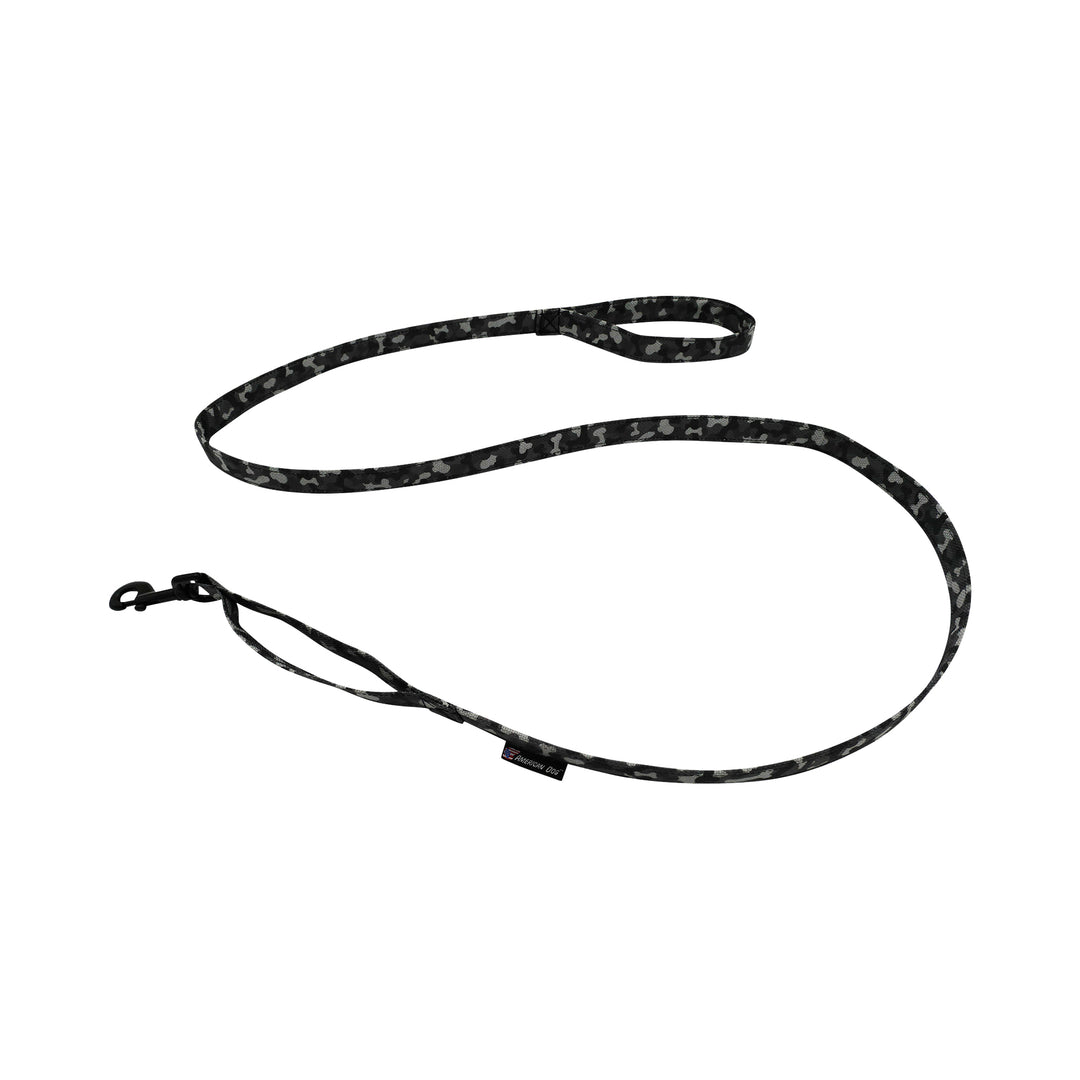 Gray bone print leash with 2 handles