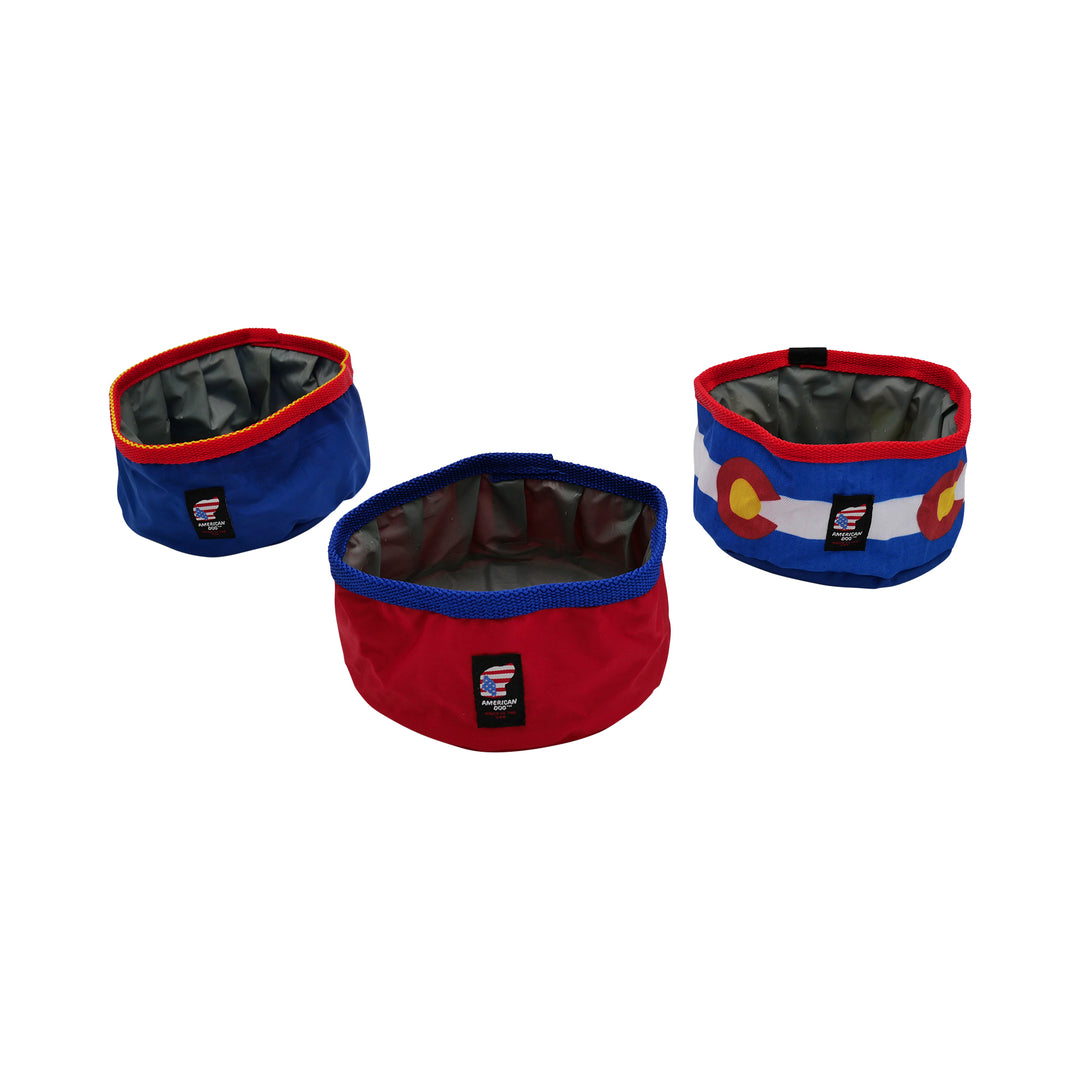 Water bowls red, blue and Colorado print
