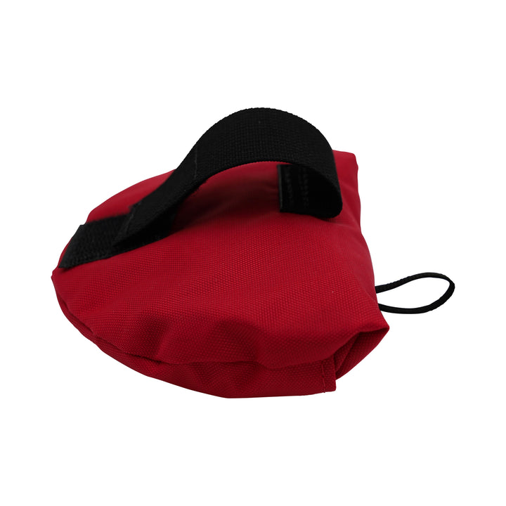 Red bowl 1 1/2" web flap with velcro to wear on a belt or backpack.