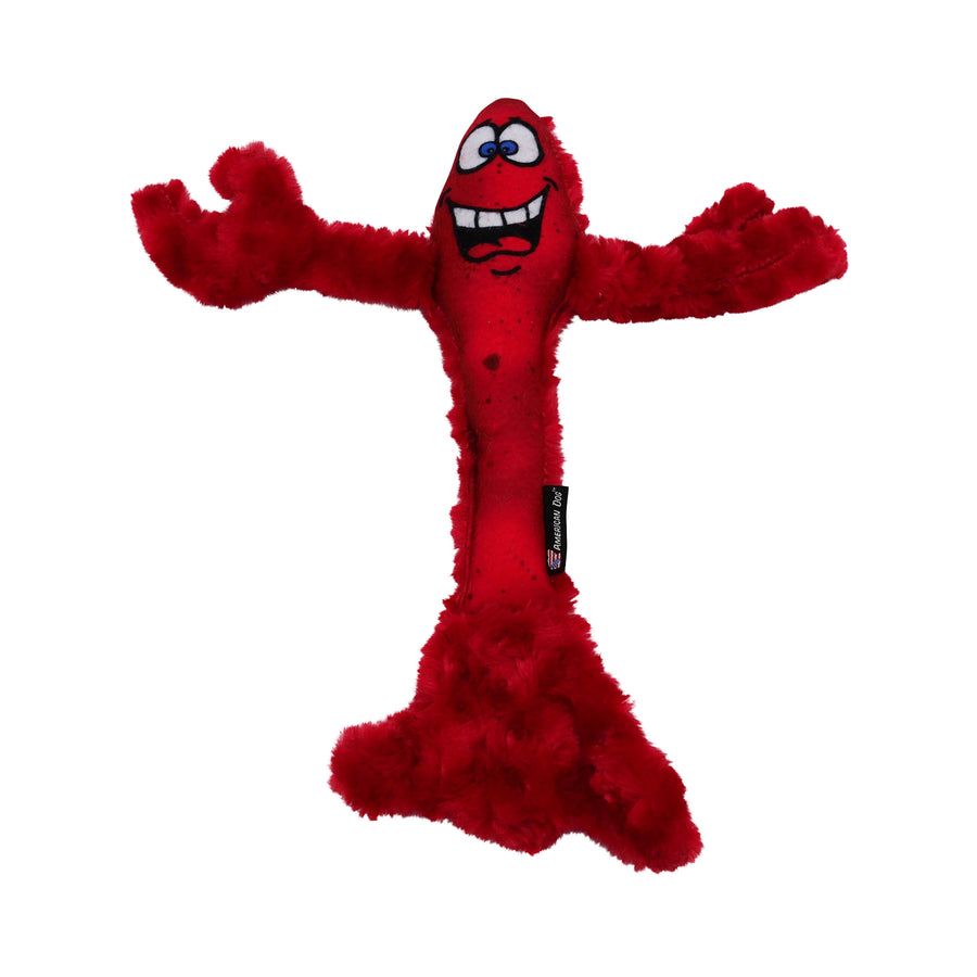 Red fuzzy lobster dog toy front view pic 1