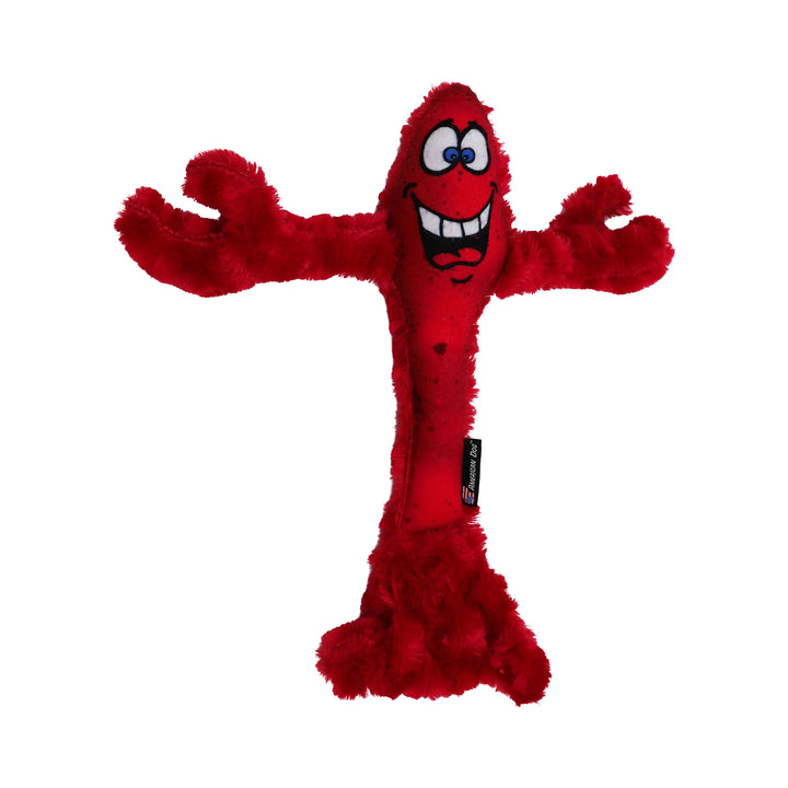 Red fuzzy lobster dog toy front view pic 2