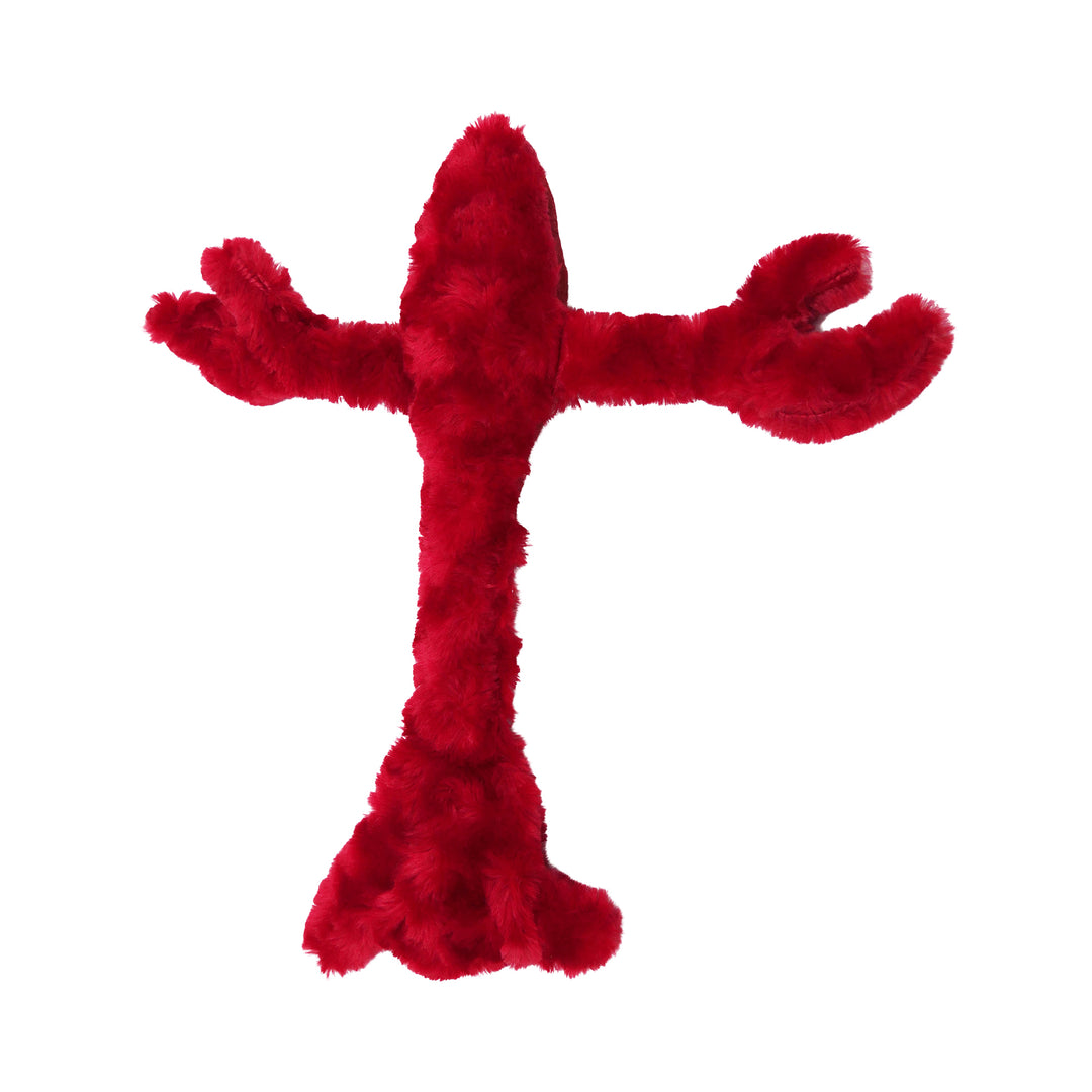 Red fuzzy lobster dog toy back side