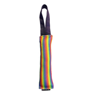 Rainbow striped firehose dog toy