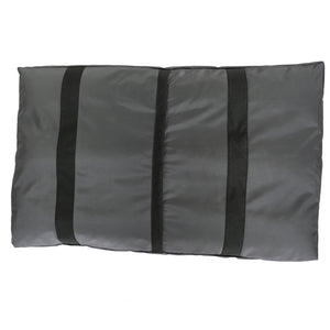 bottom of a charcoal dog bed with black strips