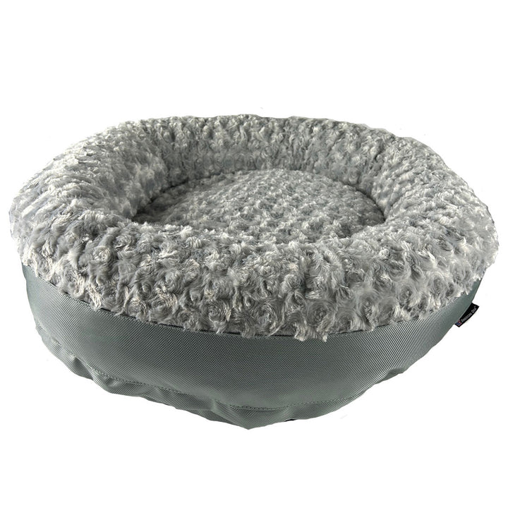 silver fleece round bolstered dog bed