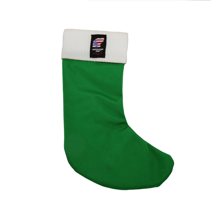Green stocking dog toy front side