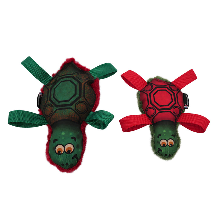 Large green and small red turtle toys