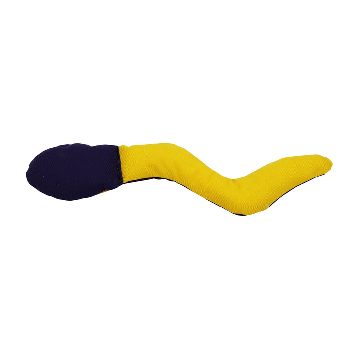 Purple and yellow Worm toy back side