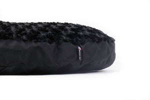 Round bed fuzzy black side view