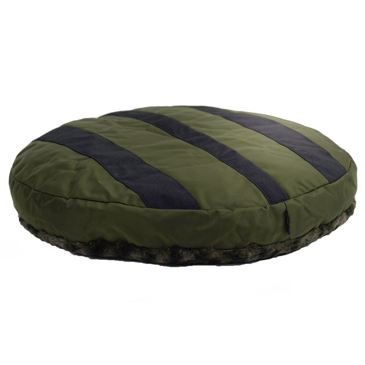Round bed fuzzy black olive side showing grip strips