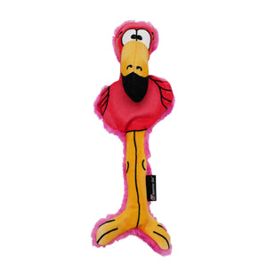 Fuzzy pink flamingo with crinkle sound and squeaker