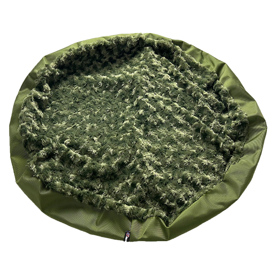 Round fuzzy dog bed cover olive