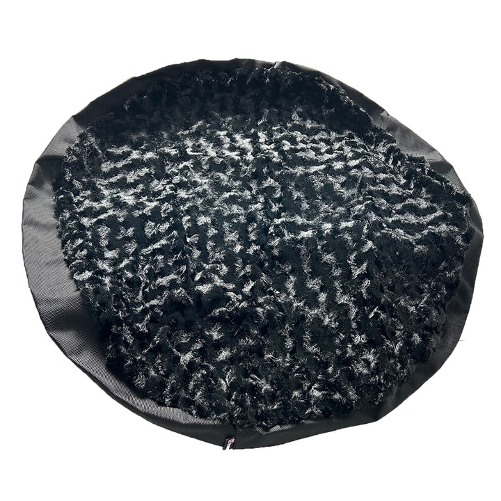 Round fuzzy dog bed cover black