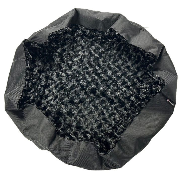 Round blostered fuzzy dog bed cover charcoal