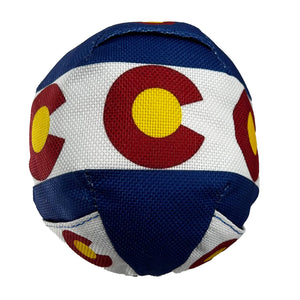 round  blue with a ball with a white band.  Red c's  with a yellow center and little treat pockets