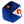 blue ball with a blue and white treat pocket with a red c with a yellow center