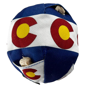 round  blue with a ball with a white band.  Red c's  with a yellow center and little treat pockets with dog treats in  them