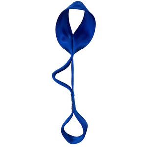 Blue open loop at top with a mid way down loop and a loop at the bottom made of blue seat belt web
