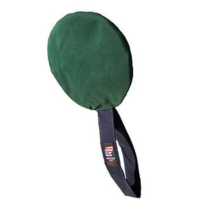 Green and black disc dog toy with handle