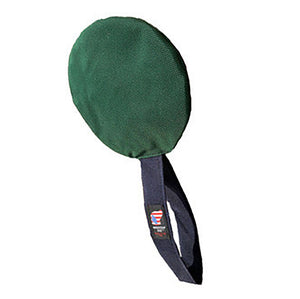Green and black disc dog toy with handle