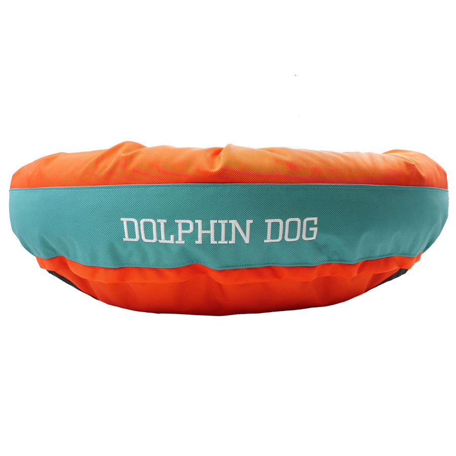 orange & teal round bolster bed dolphin bed
