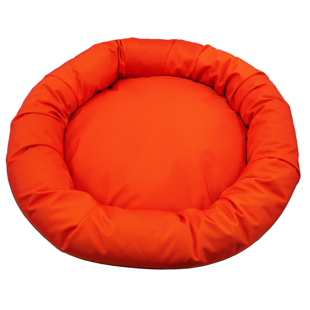orange round bolster bed top view